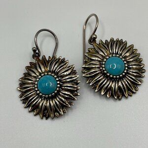 925 Sterling Silver Turquoise‎ Sunflower Earrings – Oxidized Vintage Style
